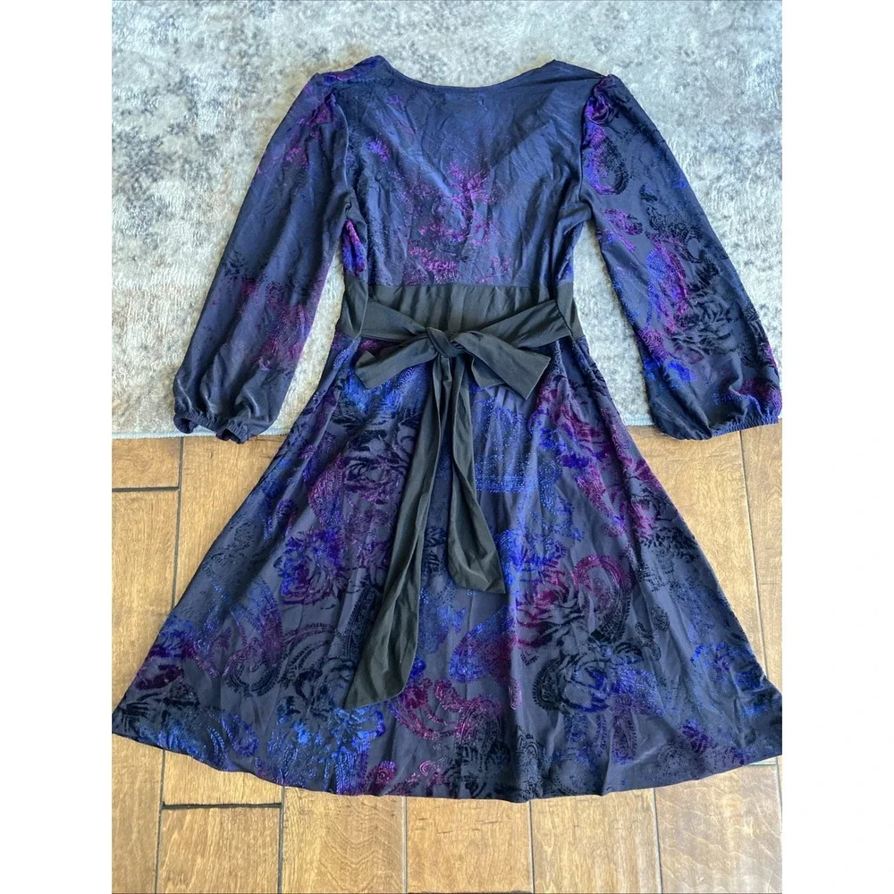 Y2K CKM black Blue Purple Crushed Velvet dress. Size Medium Goth‎ Grunge - Picture 6 of 11